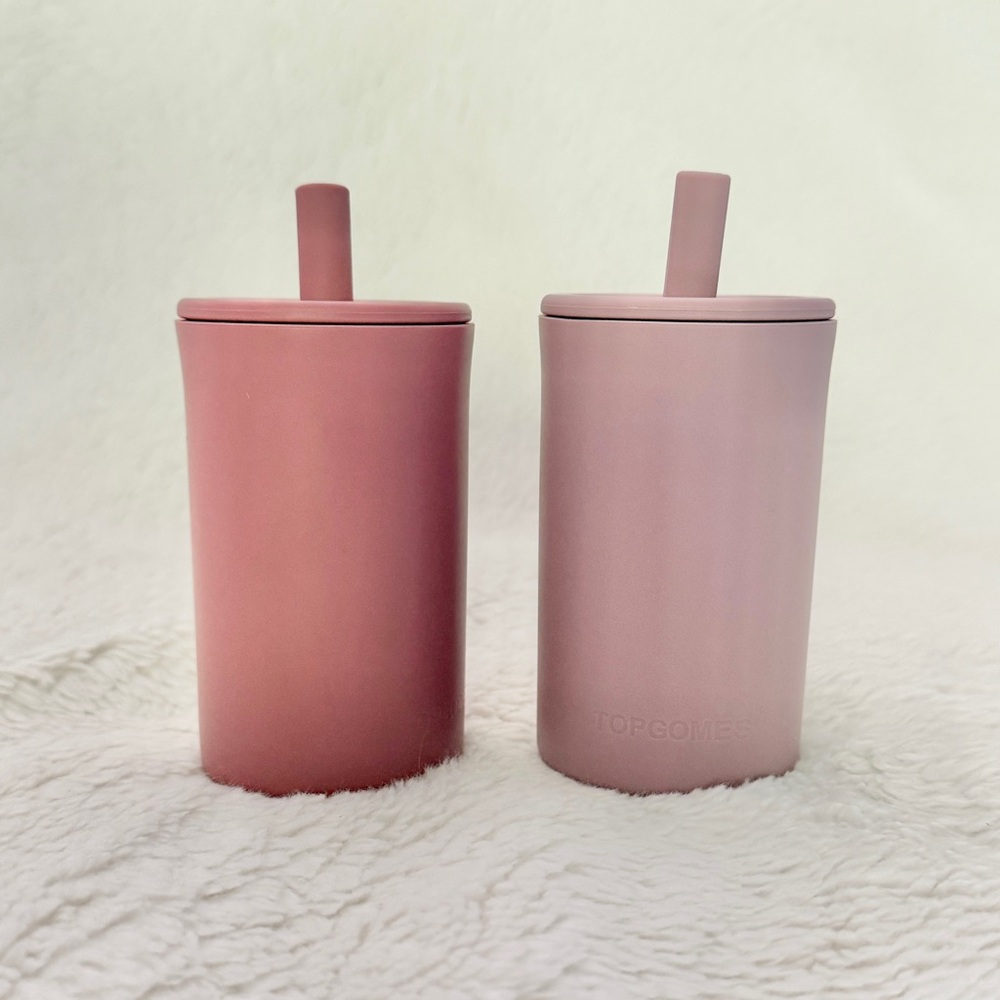 Topgomes Silicone Toddler Straw Cup 7oz Capacity Set of 2 Pink Dusty Lilac